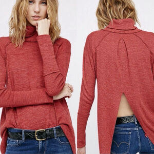 WE THE FREE Split Back Burnt Orange Oversized Sweater, Pullover Boho, Sz M